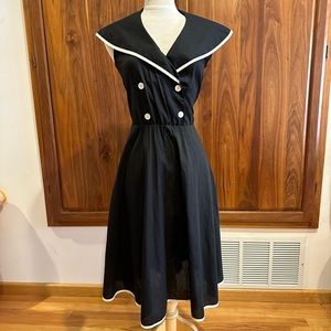 Vintage Nautical Sailor Dress Black & White Retro Fit & Flare Pin Up Style Small